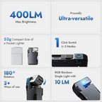 GQ G5 Rechargeable EDC Flashlight, 400 Lumens Dual Light Sources Mini Flashlight with RGB Light, Portable Flat Pocket Flashlights, Magnetic Keychain for Outdoor Home Emergencies