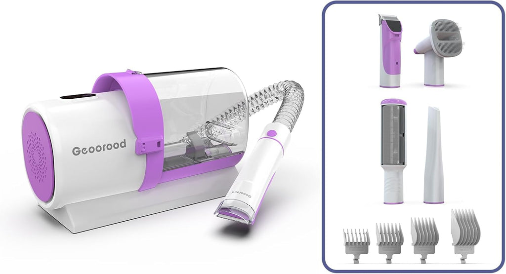 ⏰ LAST DAY 60% OFF 💥 Vacuum Kit, 2.5L Dust Cup Pet Grooming with Clippers for Dogs Cats Hair Shedding Brush at Home Purple