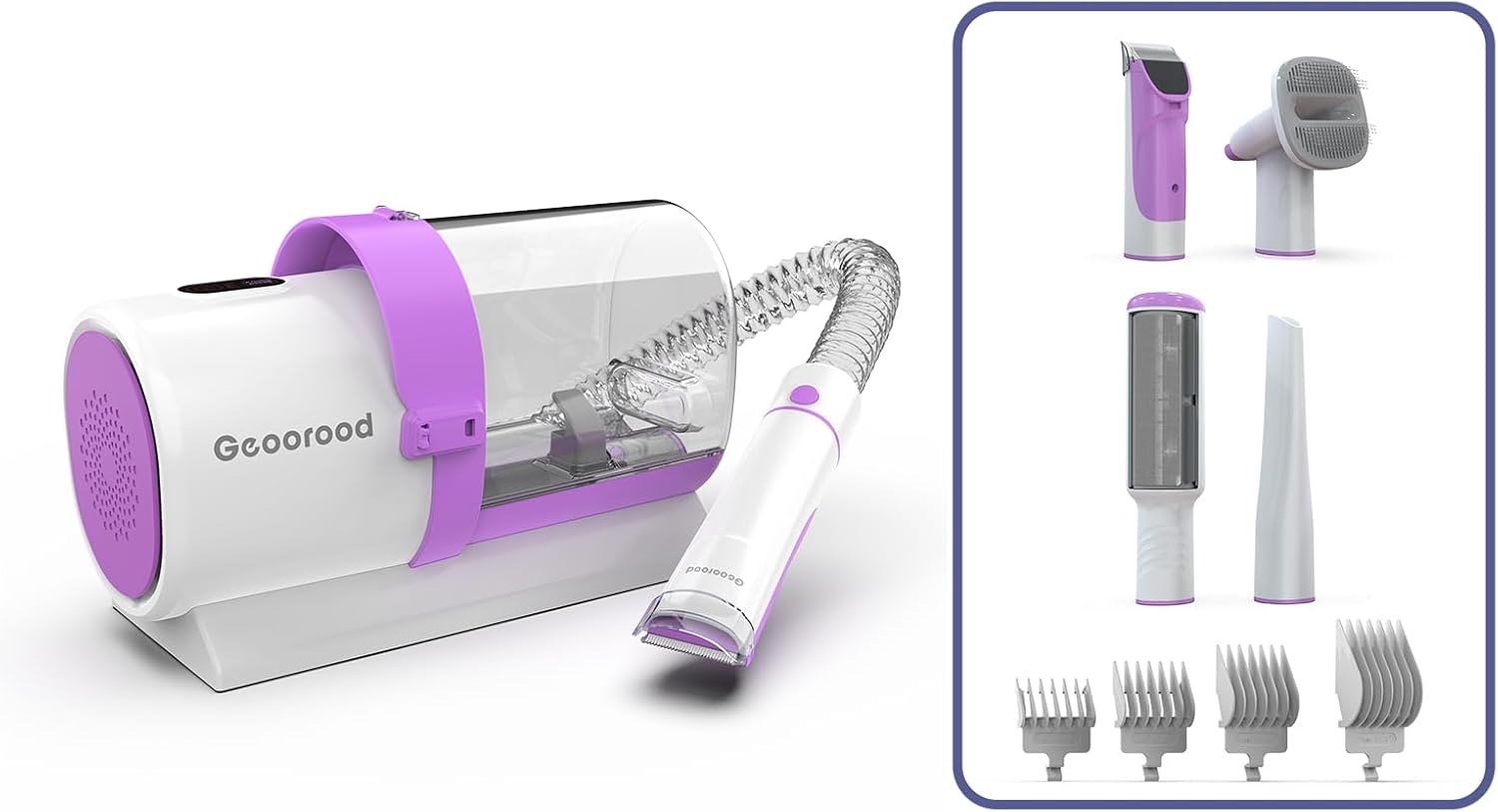 ⏰ LAST DAY 60% OFF 💥 Vacuum Kit, 2.5L Dust Cup Pet Grooming with Clippers for Dogs Cats Hair Shedding Brush at Home Purple