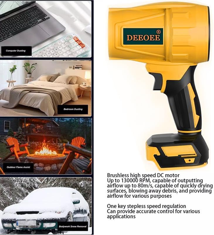 DEEOEE Handheld Leaf Blower, Portable Battery Powered, Dimensions: 5.9 x 3.54 inches, Colors: Yellow and Black