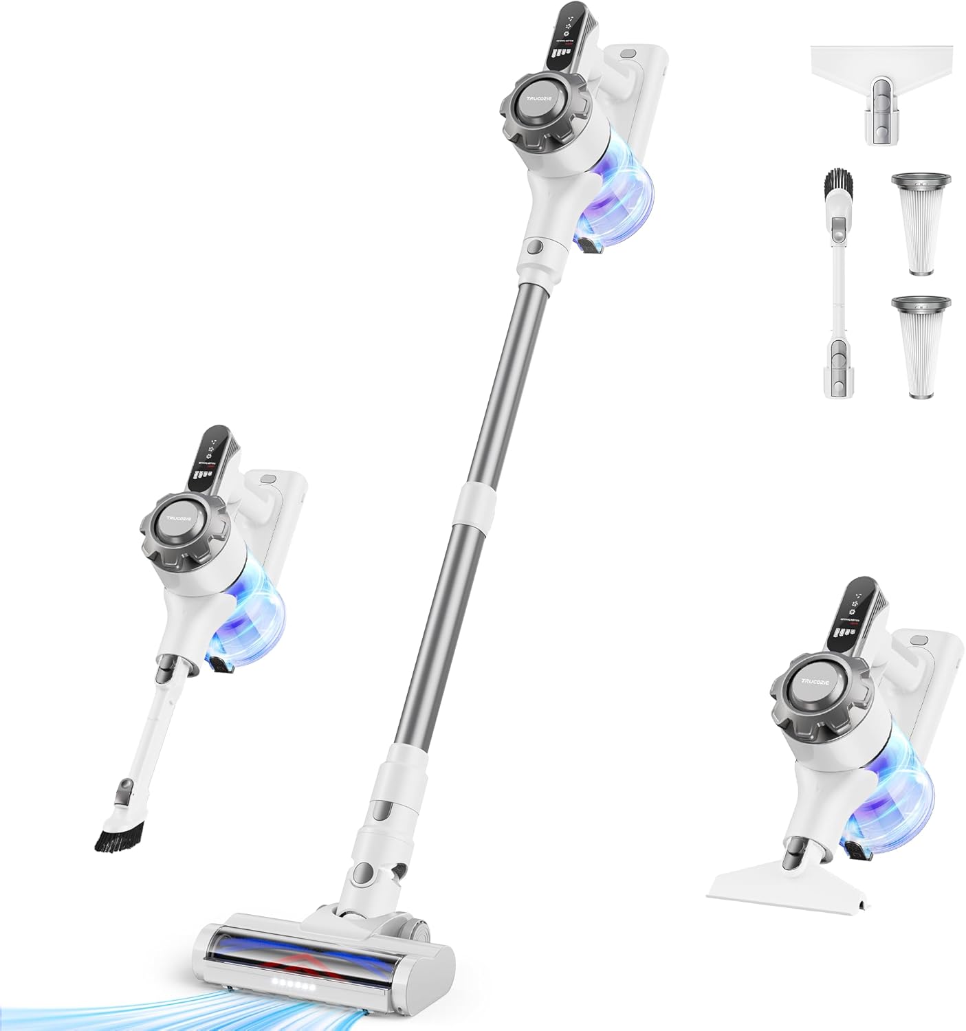 Trucozie Cordless Vacuum Cleaner, 8-in-1 Lightweight Stick Vacuum with 45mins Runtime, Powerful Suction, Rechargeable Cordless Vacuum for Carpet, Tile, Pet Hair, Hardwood Floors, Pink