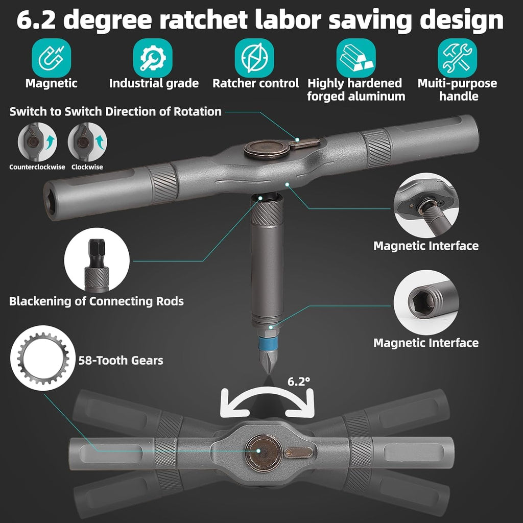 ⏰ LAST DAY 60% OFF 💥 SEESE 24 in 1 Magnetic Screwdriver Set,DIY Ratchet Screwdriver Set,Detachable Assembly T Handle,Portable Precision Repair Tool Kit for PC, Bicycle, Furniture, Electronics