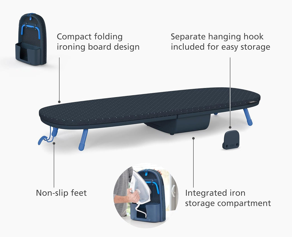 Joseph Joseph Pocket Folding Tabletop Ironing Board with Iron Holder and wall mount, Compact Space-Saving , Grey/Yellow