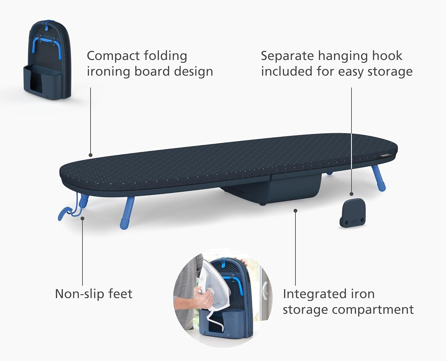 Joseph Joseph Pocket Folding Tabletop Ironing Board with Iron Holder and wall mount, Compact Space-Saving , Grey/Yellow