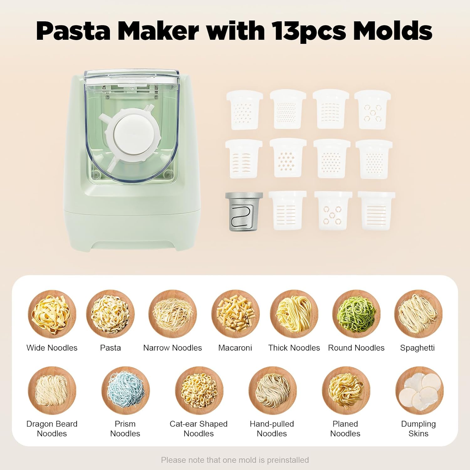 ⏰ LAST DAY 65% OFF 💥 Electric Pasta Maker,260W Household Automatic Pasta Maker Machine,Automatic Noodle Maker with 13 Noodle Shapes for Home Kitchen Use