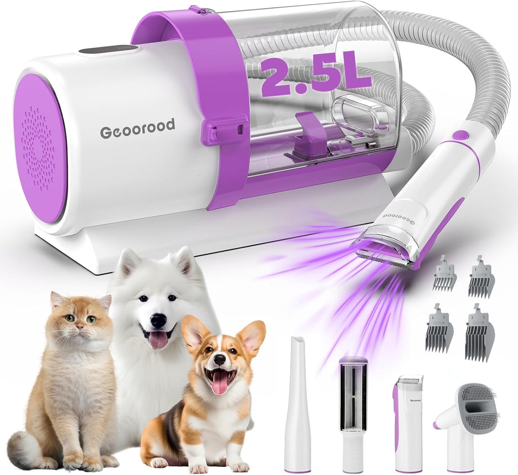 ⏰ LAST DAY 60% OFF 💥 Vacuum Kit, 2.5L Dust Cup Pet Grooming with Clippers for Dogs Cats Hair Shedding Brush at Home Purple