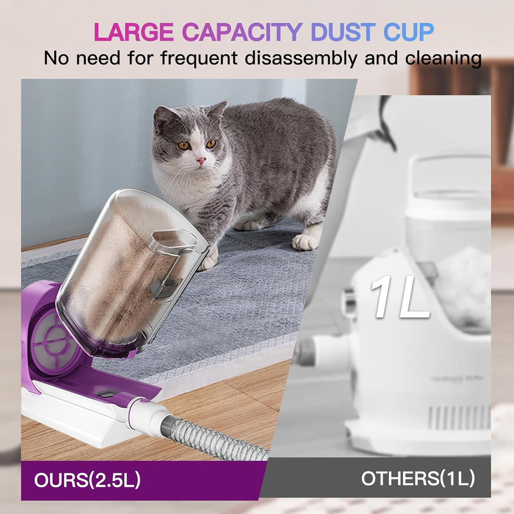 ⏰ LAST DAY 60% OFF 💥 Vacuum Kit, 2.5L Dust Cup Pet Grooming with Clippers for Dogs Cats Hair Shedding Brush at Home Purple
