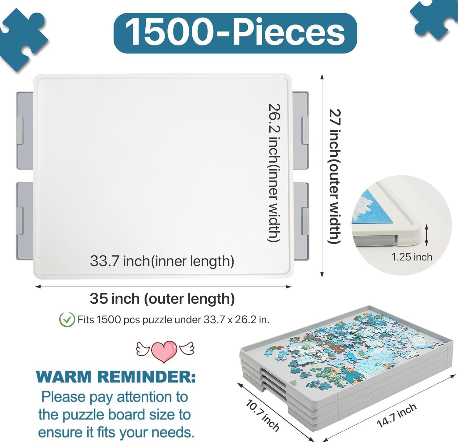 ⏰ LAST DAY 60% OFF 💥 1500 Pieces Rotating Plastic Puzzle Board with Drawers and Cover, 35"x27" Portable Spinning Jigsaw Puzzle Table for Adults, Upgraded Lazy Susan, Ideal Gift for Mum