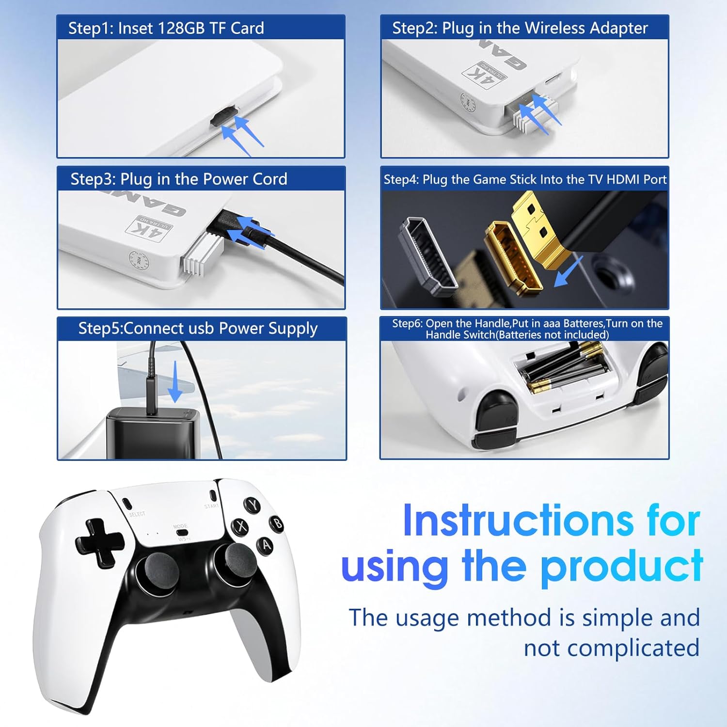 ⭐【Valentine's gift】TEFELE 2026New Wireless Retro Game Console Plug and Play 4K HD HDMI TV Game Stick 23 Simulators and Over 40,000 Games 2.4G with Dual 2.4G Wireless Controllers(128G)