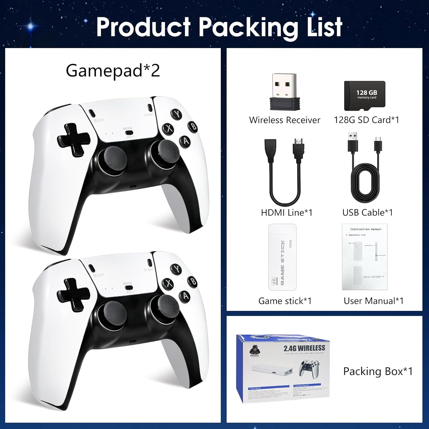 ⭐【Valentine's gift】TEFELE 2026New Wireless Retro Game Console Plug and Play 4K HD HDMI TV Game Stick 23 Simulators and Over 40,000 Games 2.4G with Dual 2.4G Wireless Controllers(128G)