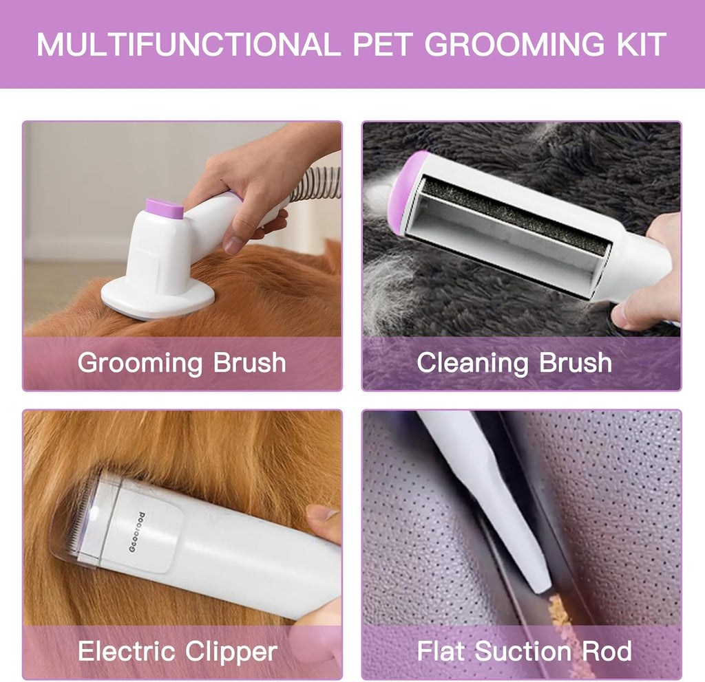 ⏰ LAST DAY 60% OFF 💥 Vacuum Kit, 2.5L Dust Cup Pet Grooming with Clippers for Dogs Cats Hair Shedding Brush at Home Purple
