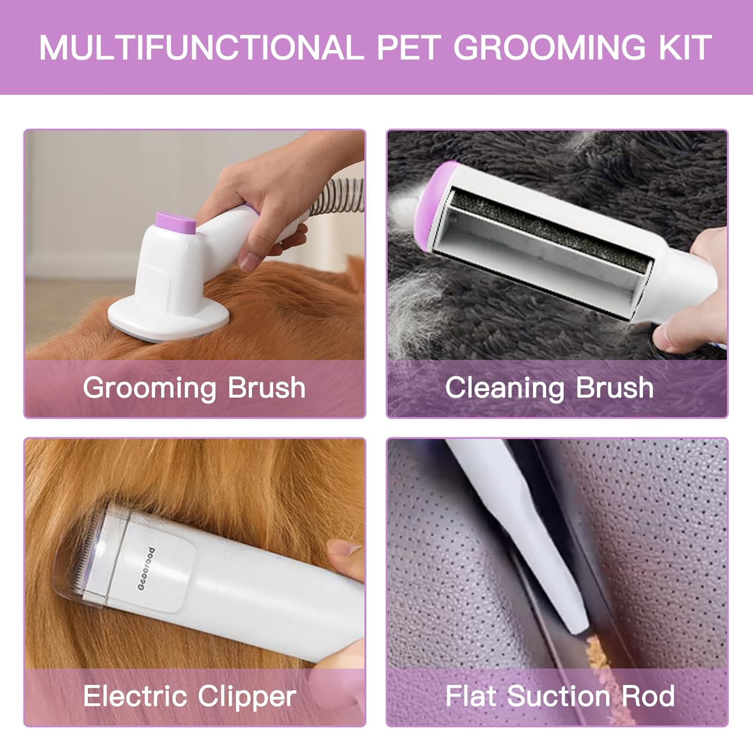 ⏰ LAST DAY 60% OFF 💥 Vacuum Kit, 2.5L Dust Cup Pet Grooming with Clippers for Dogs Cats Hair Shedding Brush at Home Purple
