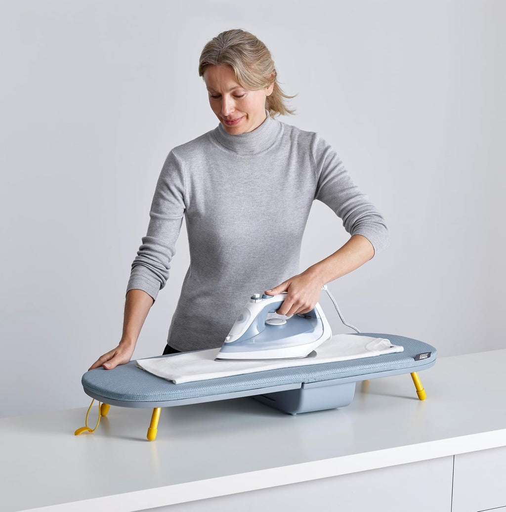 Joseph Joseph Pocket Folding Tabletop Ironing Board with Iron Holder and wall mount, Compact Space-Saving , Grey/Yellow