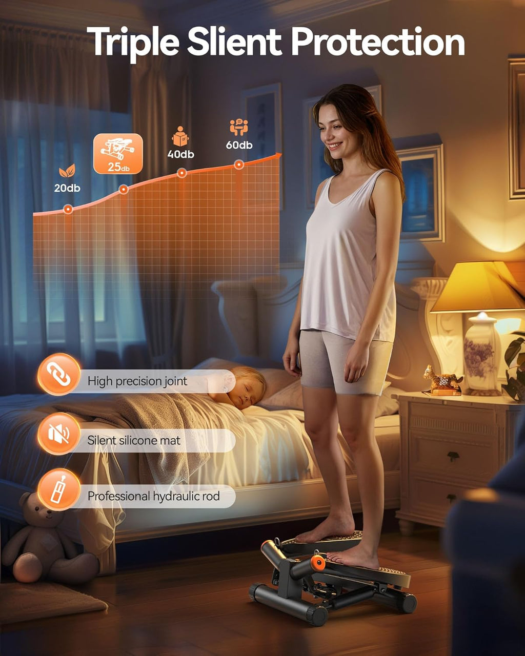 Niceday Steppers for Exercise, Stair Stepper with Resistance Bands, Mini Stepper with 300LBS Loading Capacity, Hydraulic Fitness Stepper with LCD Monitor