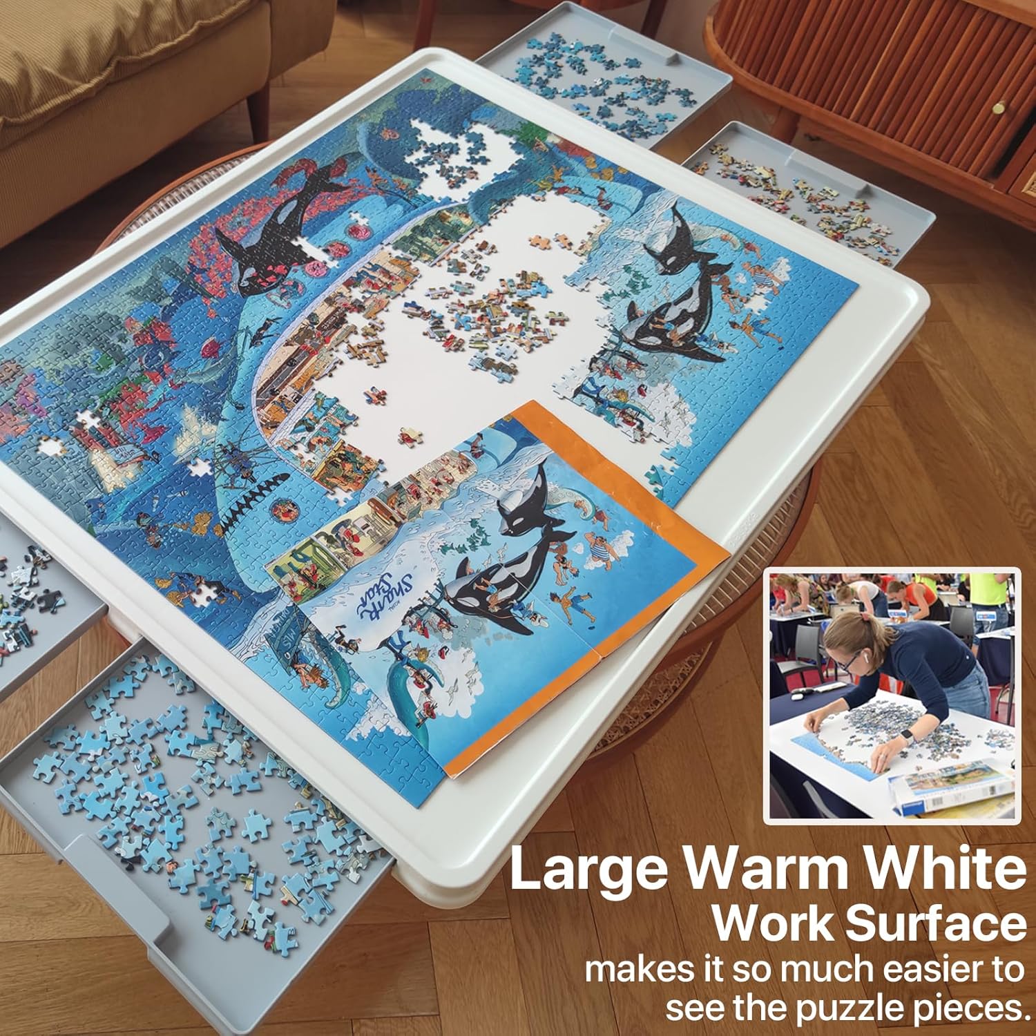 ⏰ LAST DAY 60% OFF 💥 1500 Pieces Rotating Plastic Puzzle Board with Drawers and Cover, 35"x27" Portable Spinning Jigsaw Puzzle Table for Adults, Upgraded Lazy Susan, Ideal Gift for Mum