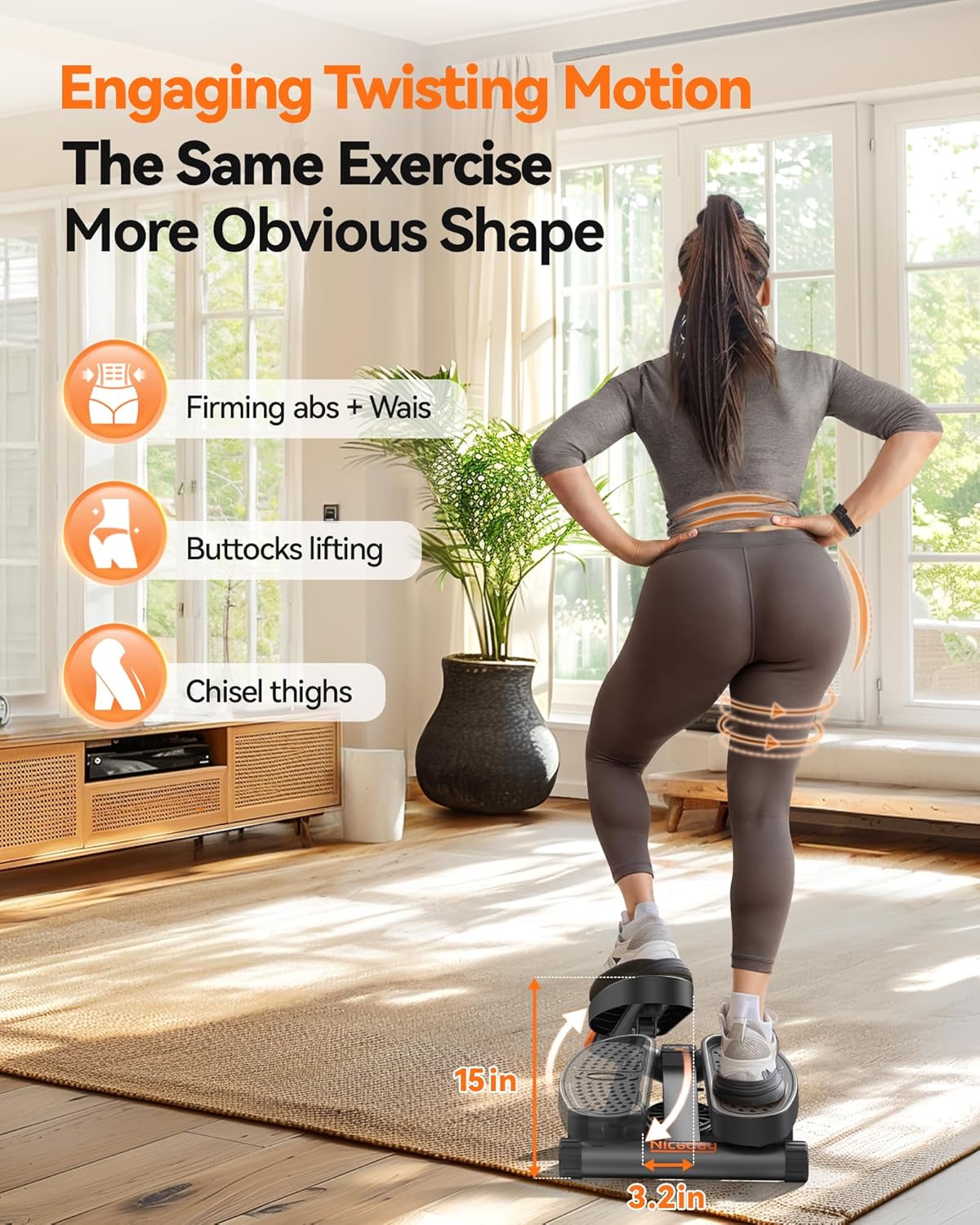 Niceday Steppers for Exercise, Stair Stepper with Resistance Bands, Mini Stepper with 300LBS Loading Capacity, Hydraulic Fitness Stepper with LCD Monitor