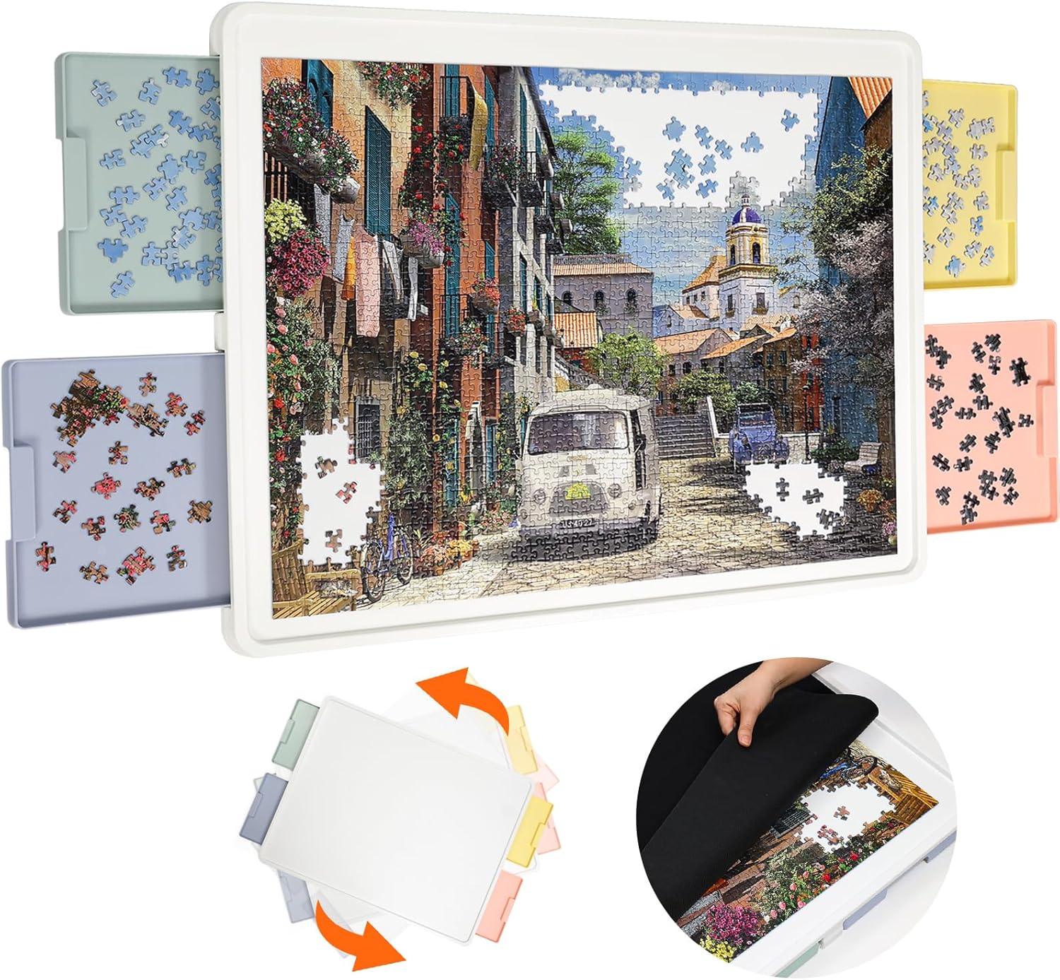 ⏰ LAST DAY 60% OFF 💥 1500 Pieces Rotating Plastic Puzzle Board with Drawers and Cover, 35"x27" Portable Spinning Jigsaw Puzzle Table for Adults, Upgraded Lazy Susan, Ideal Gift for Mum